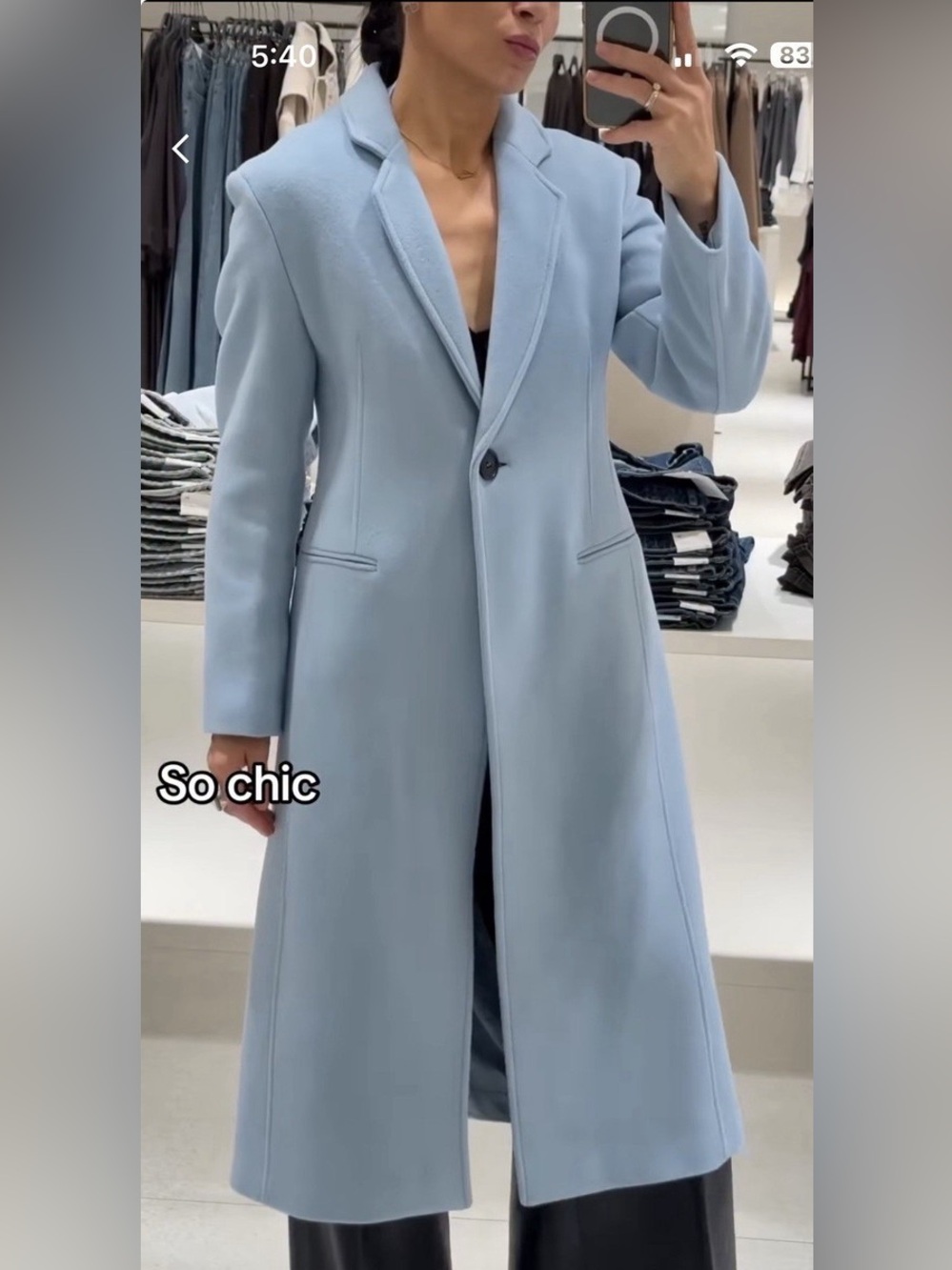 Zara Pale wool Blue Single-Button Long Trench Coat